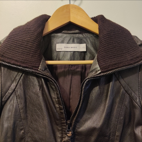 Zara Dark Brown Leather Bomber Jacket - Picture 4 of 4